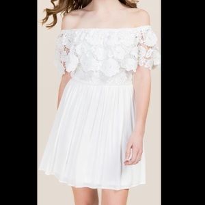 NWT Francesca’s Off The Shoulder White Lace Dress